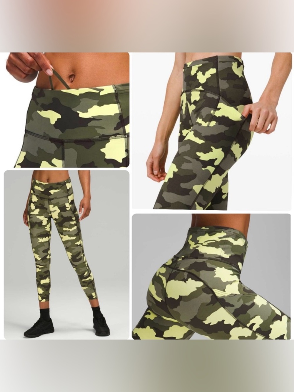 lululemon athletica High-Rise Camo Leggings - Olive & Neon Yellow Size 10